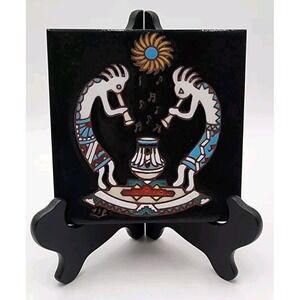 Earthtones Kokopelli Flute Dancing Ceramic Tile Trivet Wall Plaque Southwestern